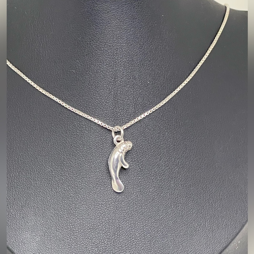 Sterling Silver Manatee Pendant 18” Necklace - Picture 2 of 4